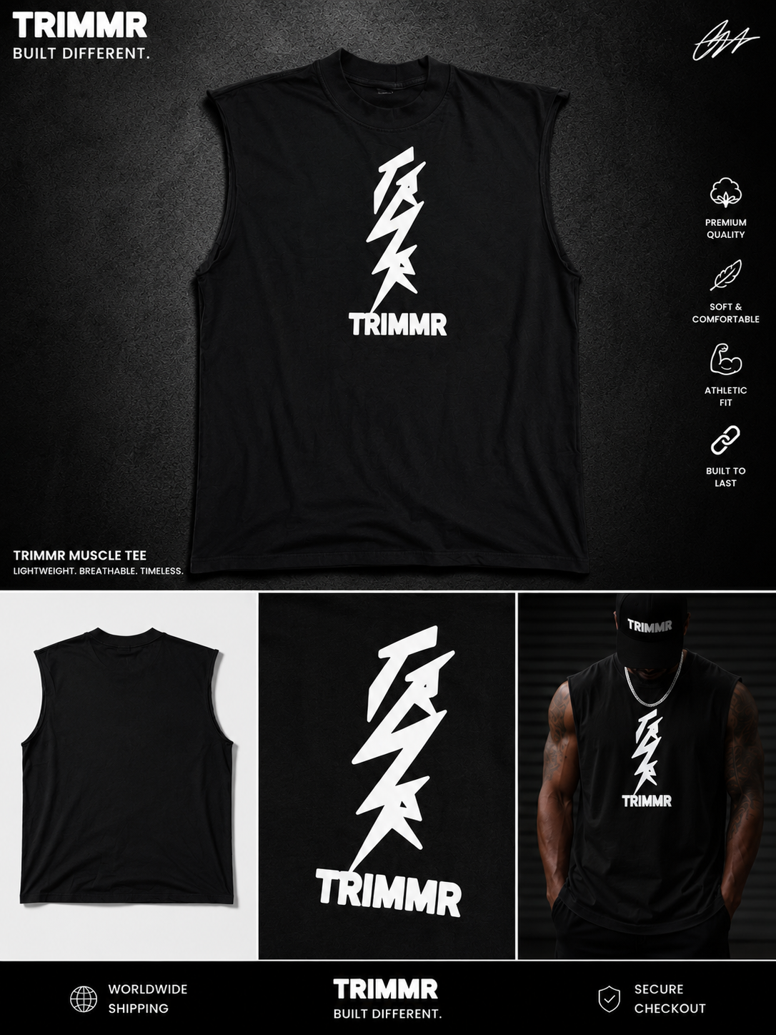 Black TRIMMR Essential Muscle Tee