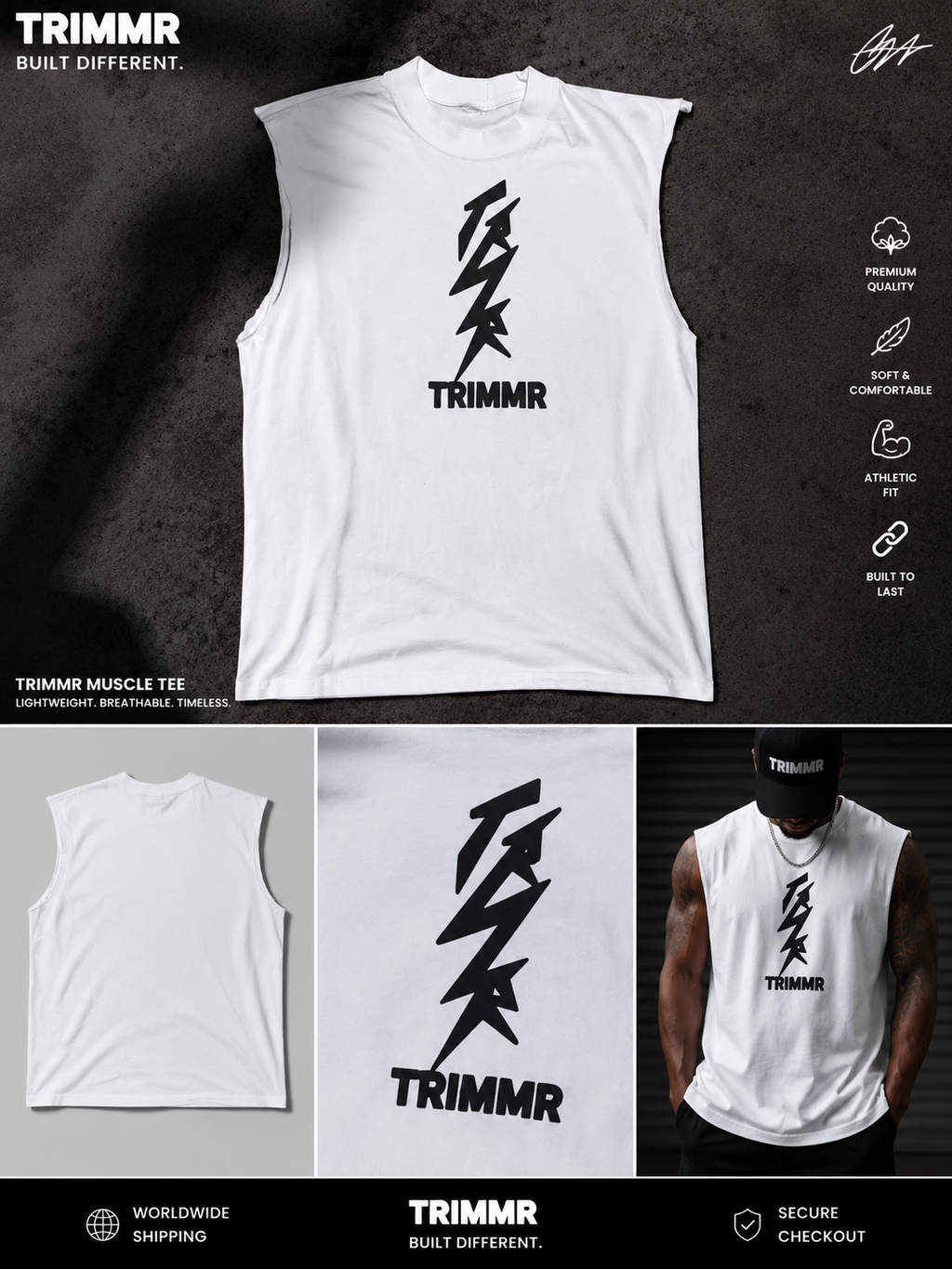 White TRIMMR Essential Muscle Tee