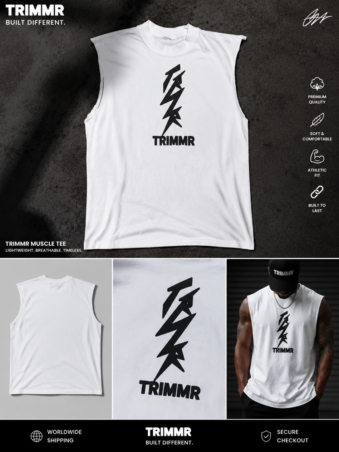 White TRIMMR Essential Muscle Tee